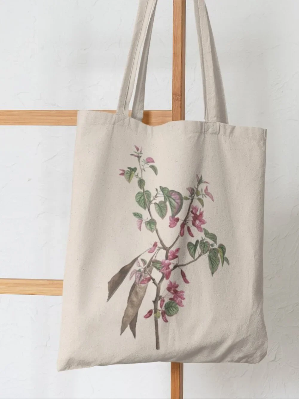 Judas Tree Vintage Floral Print Graphic Canvas Tote Bag